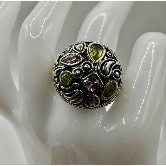 Sterling Silver Artisan Ring with Peridot, Green Garnet & Tourmaline - Picture 1 of 9